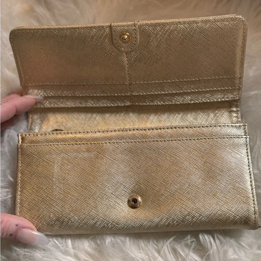 Tory Burch Metallic Gold Logo Continental Wallet